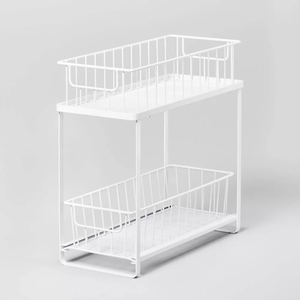 Organizator cu două niveluri cu coș glisant, culoare albă